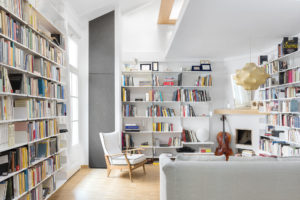 Library in the livingroom of Federica Fracassi's Home Photographer Maria Teresa Furnari